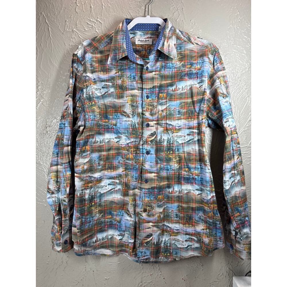 Robert Stock Heritage Shirt Mens Red Classic Fit All Over Print Cabincore Medium